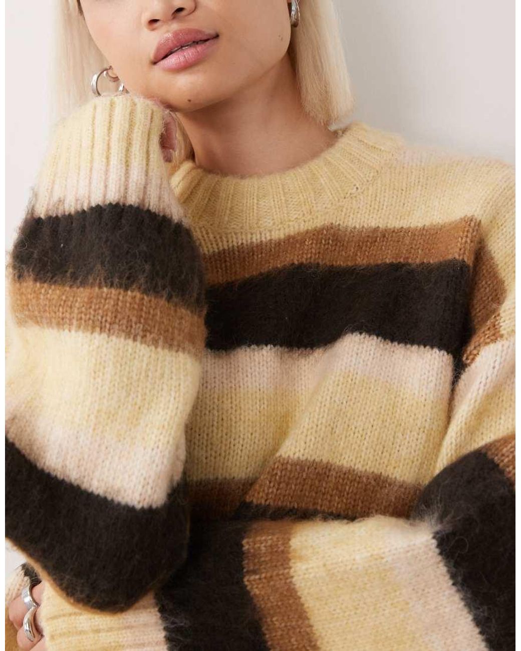 Monki Natural Oversized Fluffy Stripe Jumper