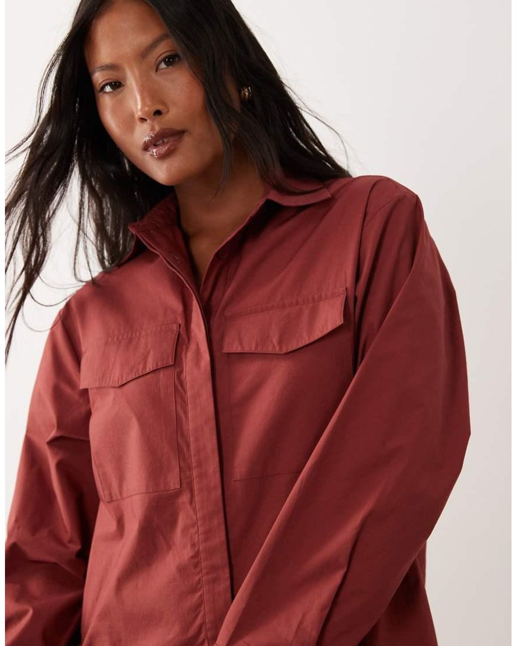 ASOS Red Asos Design Petite Poplin Mini Shirt Dress With Wide Cuffs And Oversized Pockets