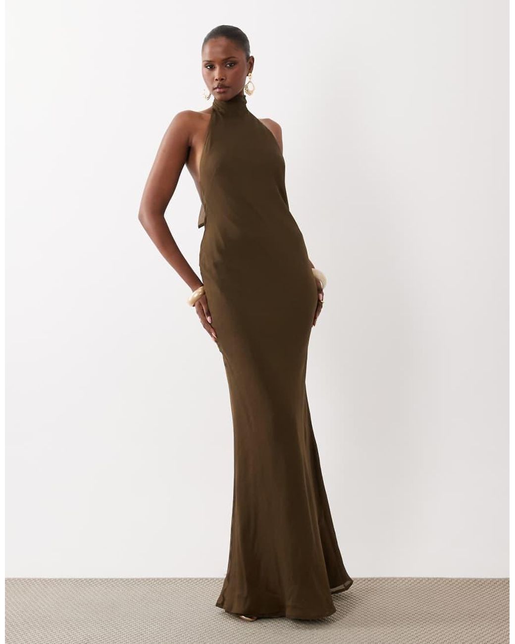 ASOS Green Tie Halter Neck Maxi Dress