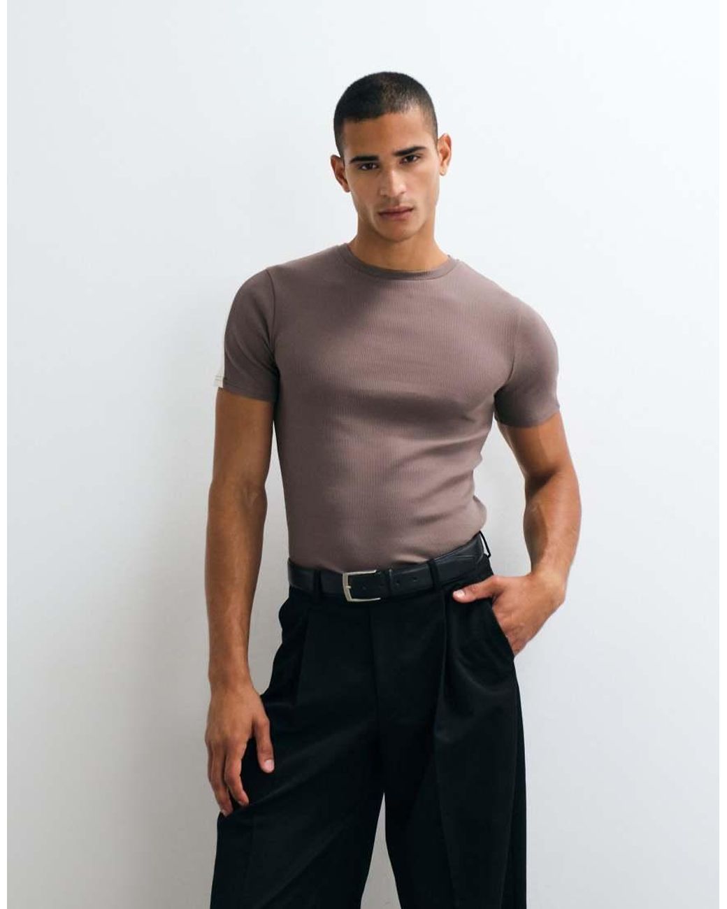 ASOS Brown Muscle Fit Ringer T-Shirt for men
