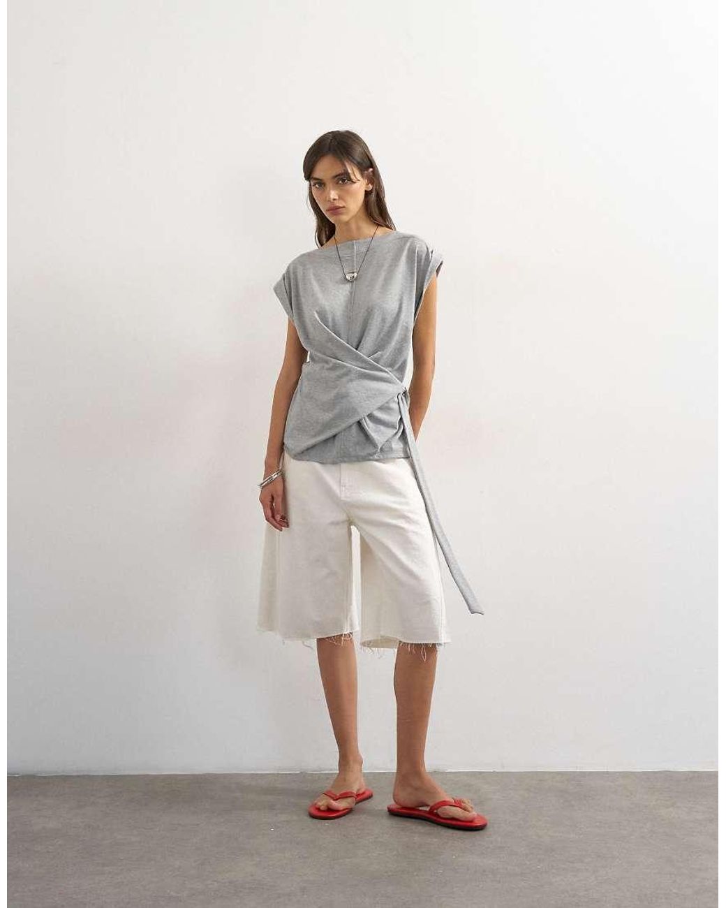 TOPSHOP White Wrap Detail Cap Sleeve Top