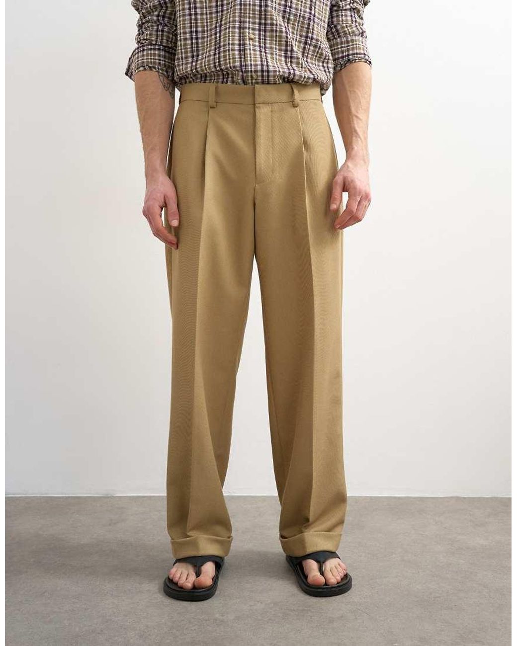 Topman Natural Relaxed Twill Suit Pants for men