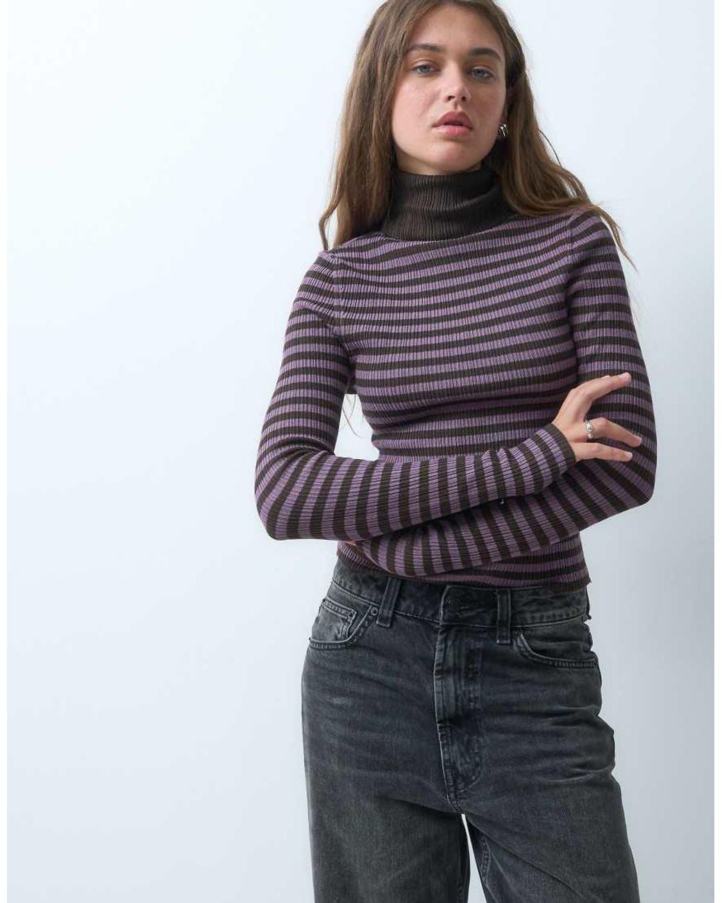 Collusion Multicolor Knitted Ribbed Roll Neck Jumper