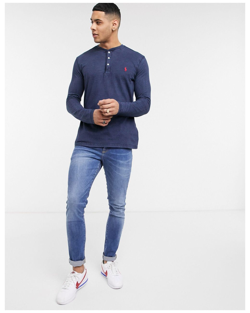 Polo Ralph Lauren Player Logo Slub Long Sleeve Henley Top in Blue for Men |  Lyst