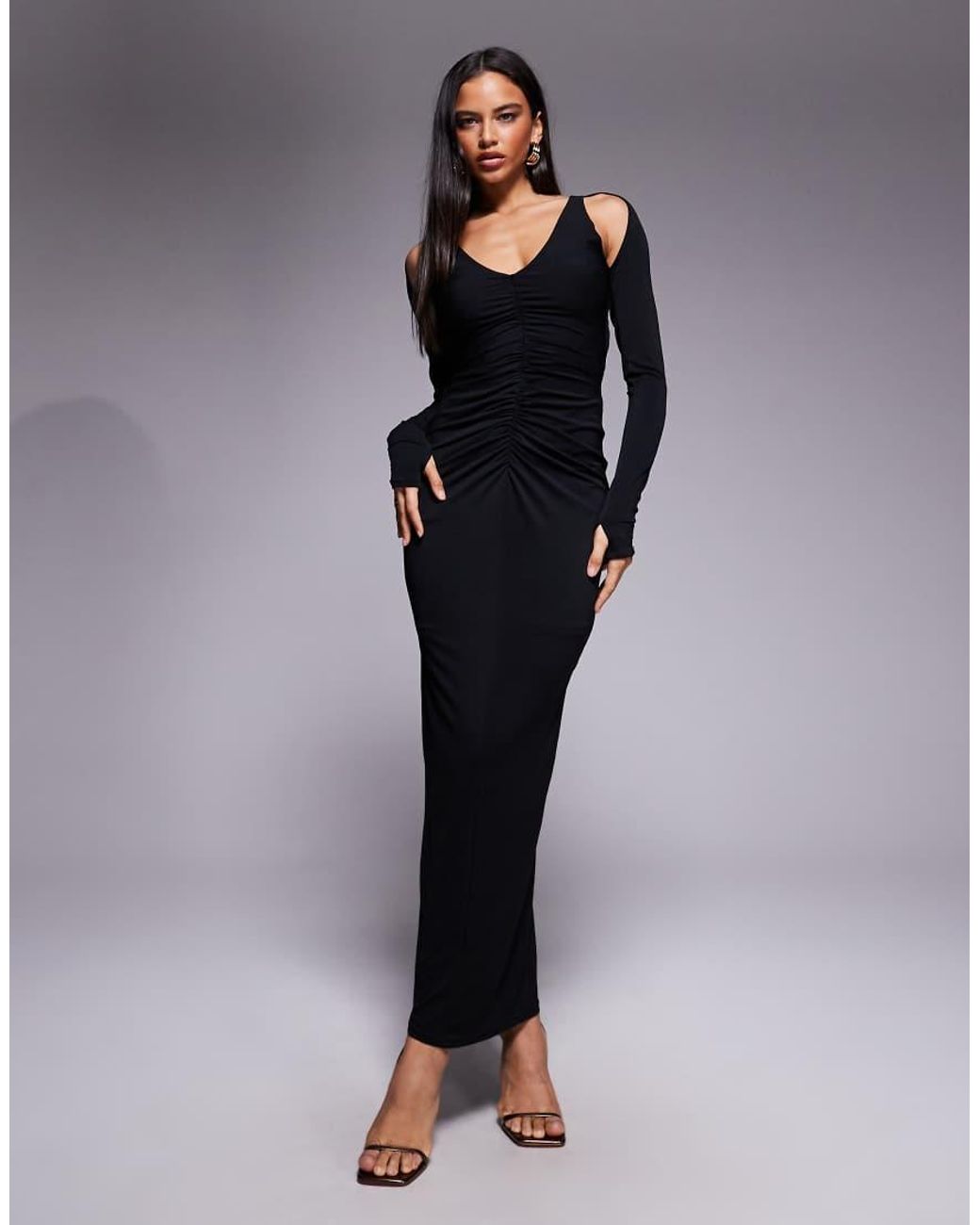 TFNC London Blue Long Sleeve Shoulder Cut Out Open Back Maxi Dress