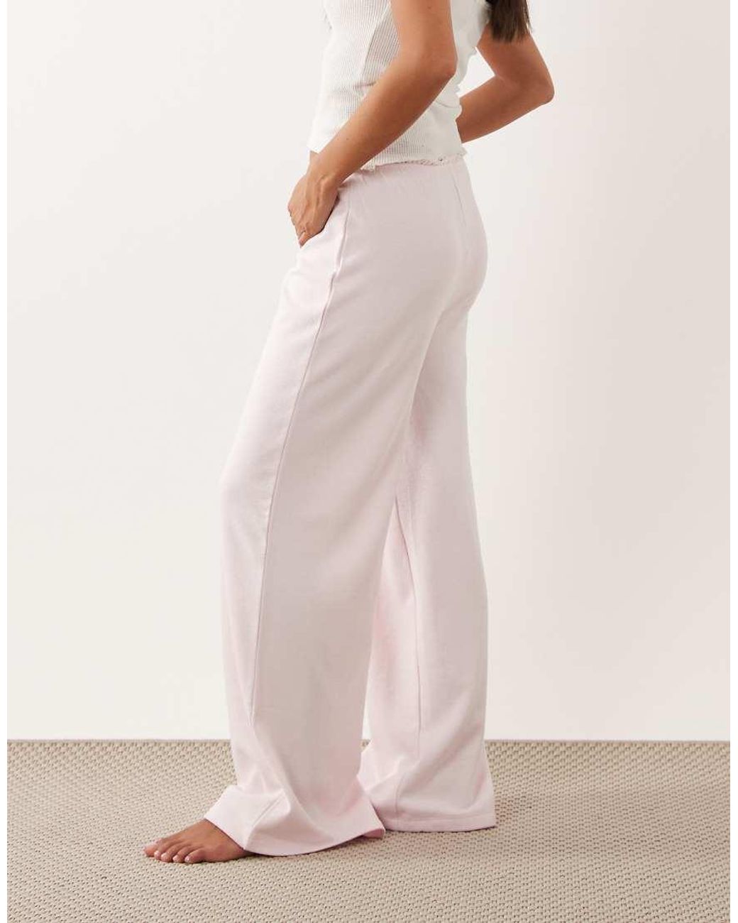 ASOS Pink Asos Design Petite Soft Jersey Wide Leg Pyjama Trouser With Floral Trim