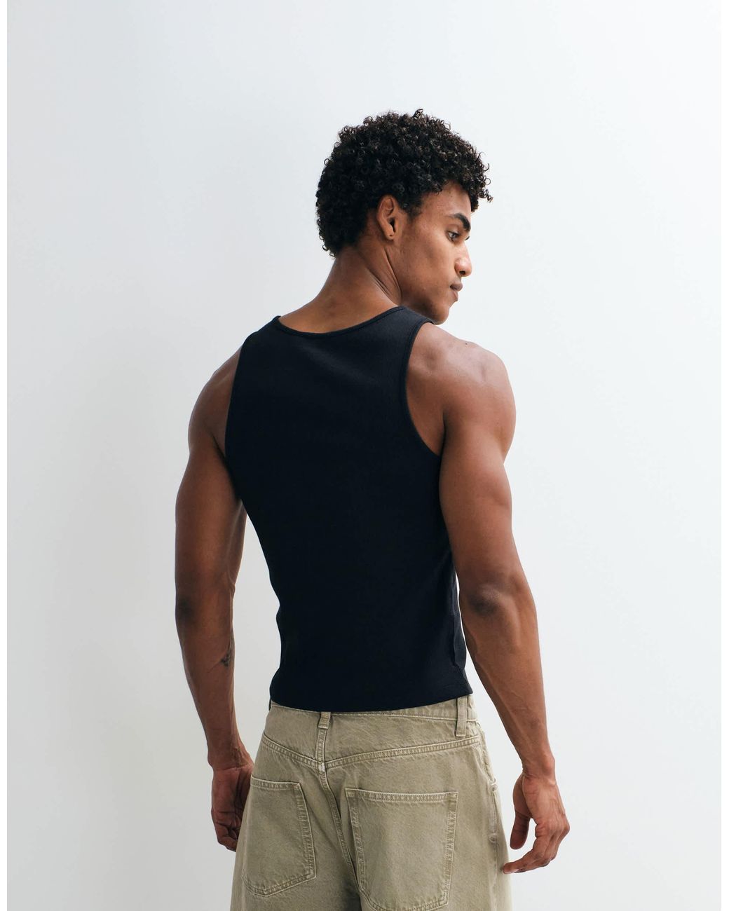 Collusion Blue Ribbed Tank Top for men