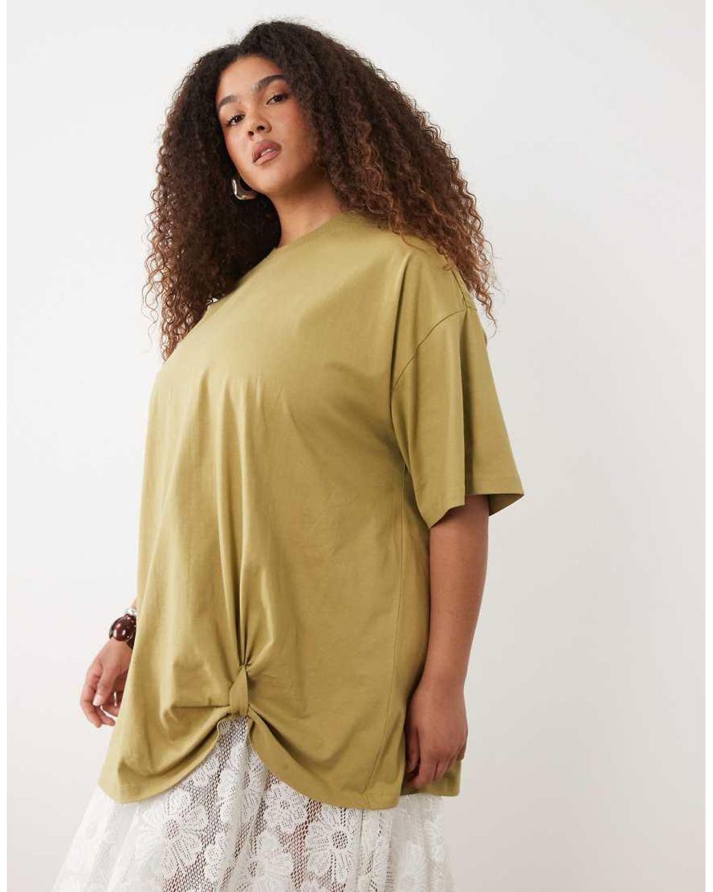 ASOS White Asos Design Curve Oversized Graphic Tee With Lace Cami Underdress