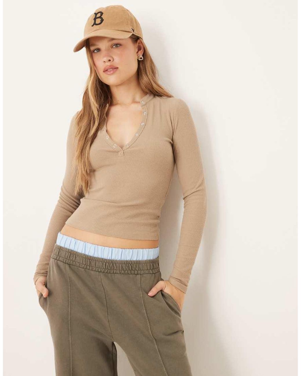 Cotton On Brown Ryan Henley Long Sleeve Top