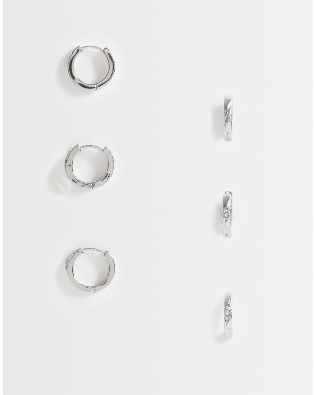 Pieces White 3 Pack Embellished Small Chunky Hoop Earrings