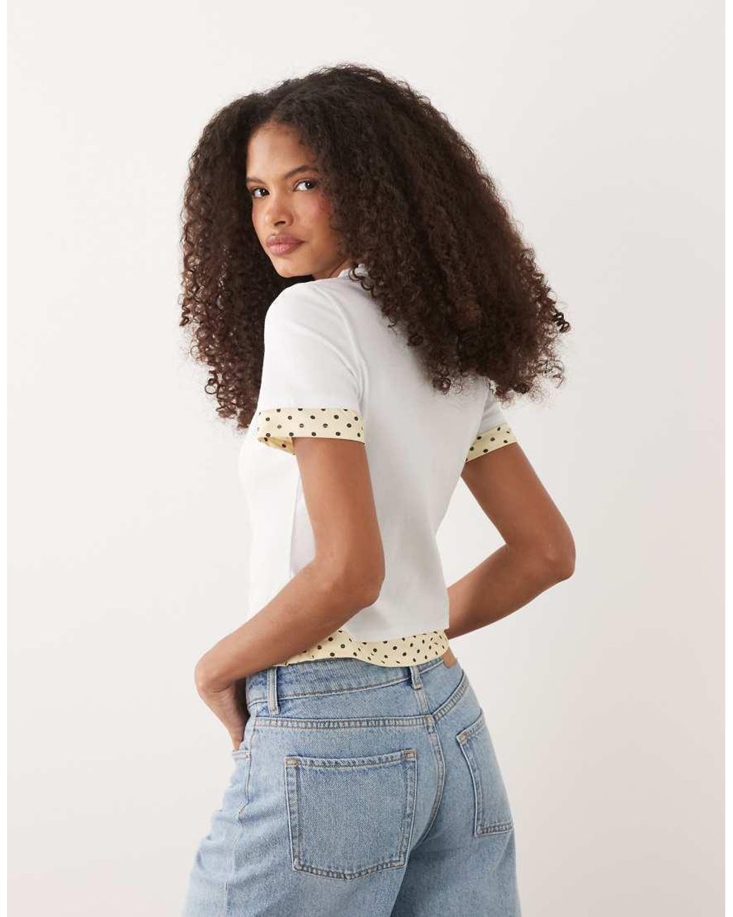 ASOS White Short Sleeve Double Layer Yellow Polka Dot Top