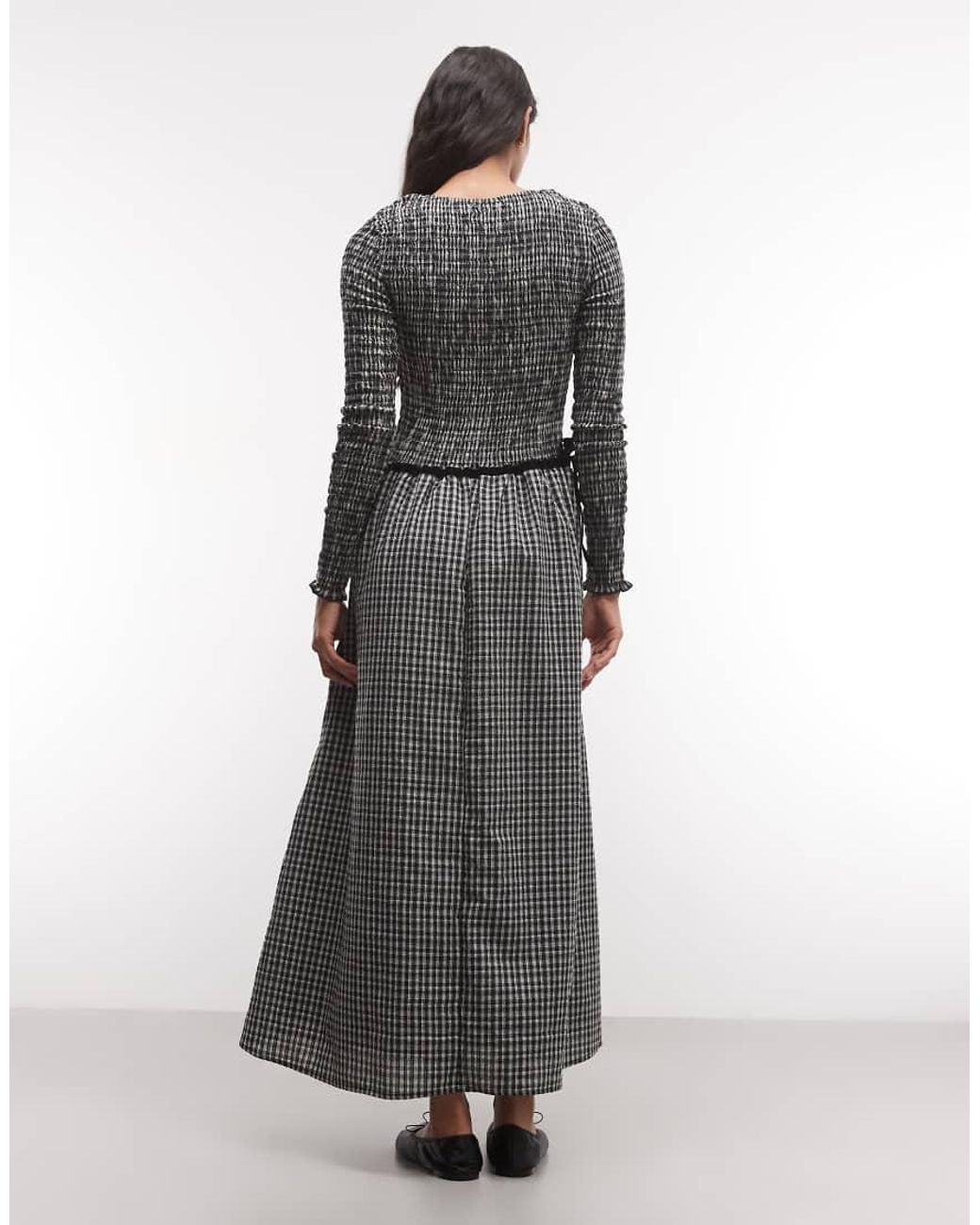 Daisy Street Gray Shirred Drop Waist Maxi Dress