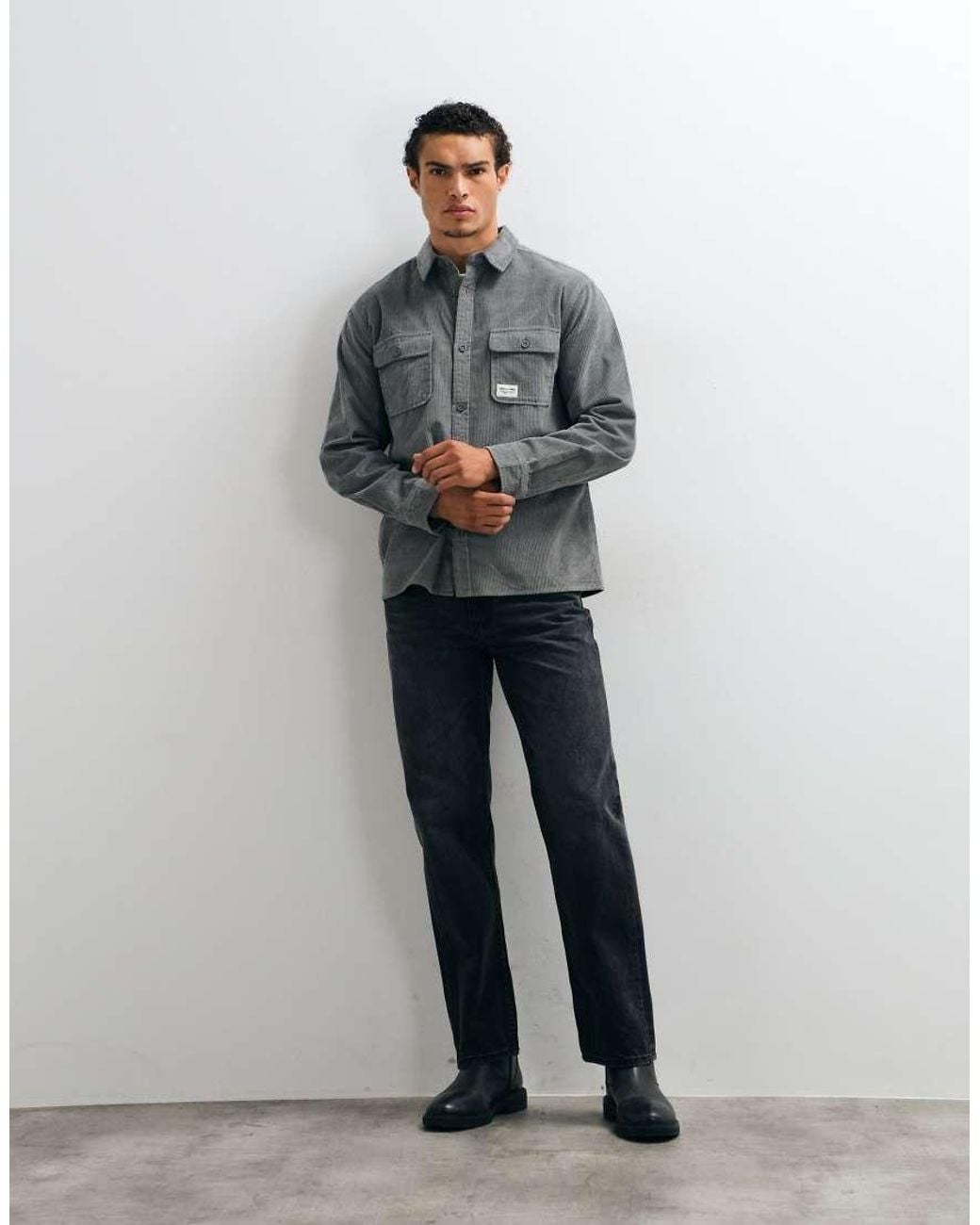 ASOS Gray Cord Overshirt With Badge for men