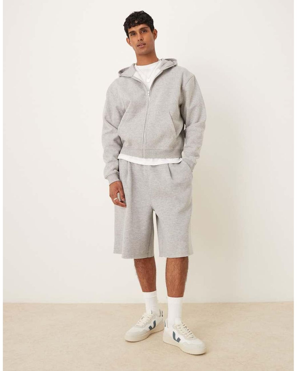 ASOS Natural Essentials Boxy Relaxed Zip Through Hoodie for men