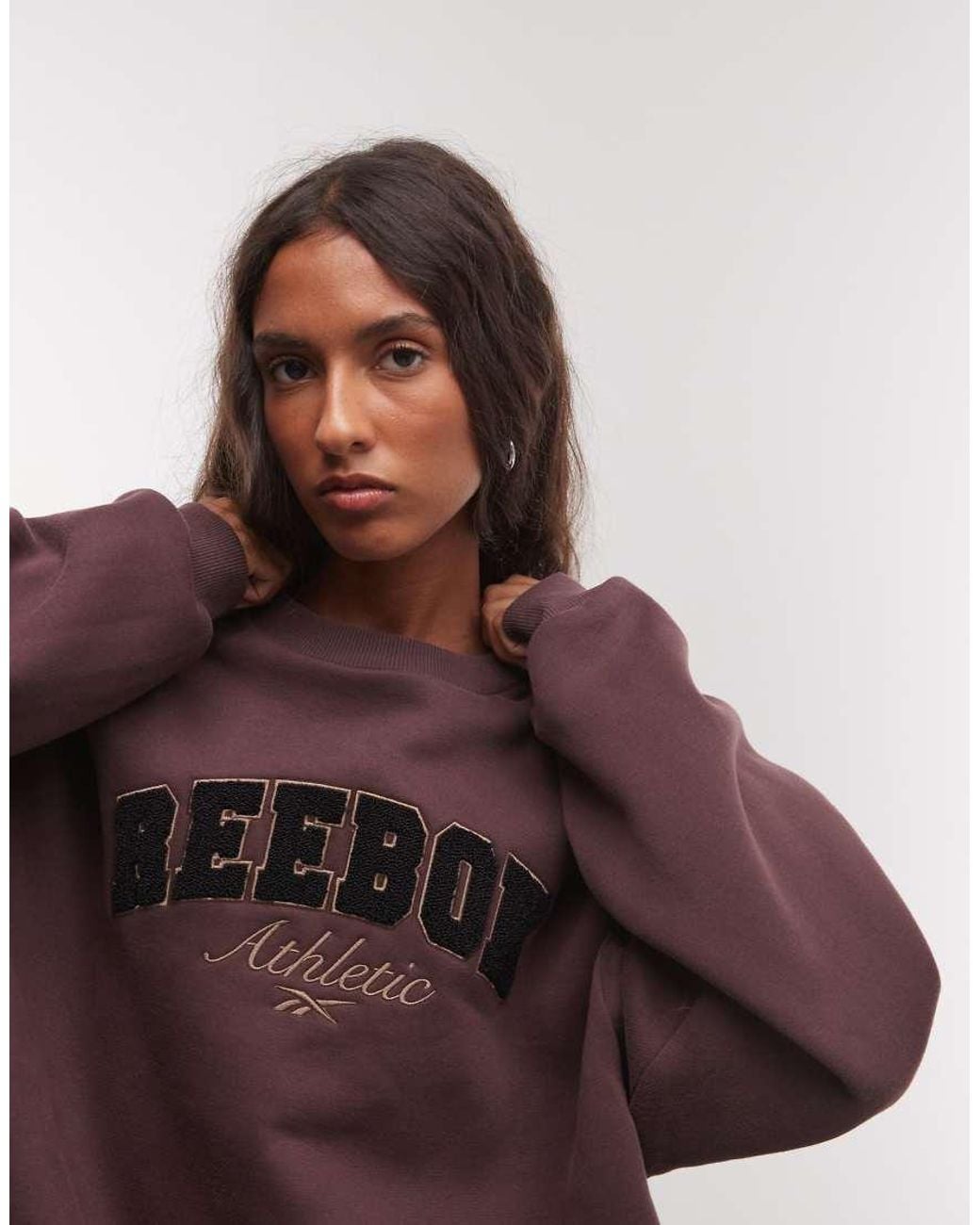 Reebok Brown Elevated Athletic Mock Neck Fleece Sweatshirt