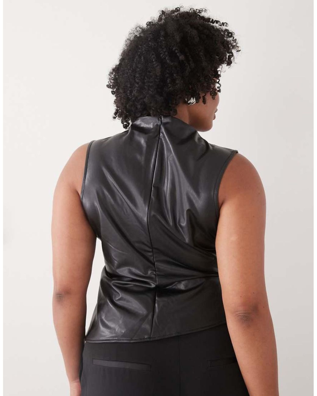 Noisy May Black High Neck Faux Leather Asymmetric Top