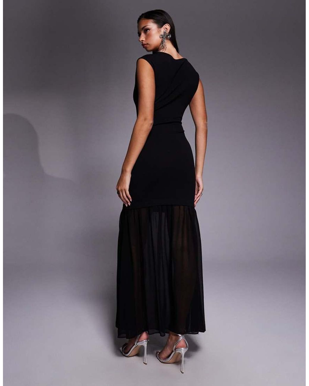 New Look Black Sheer Hem Sleeveless Midi Dress