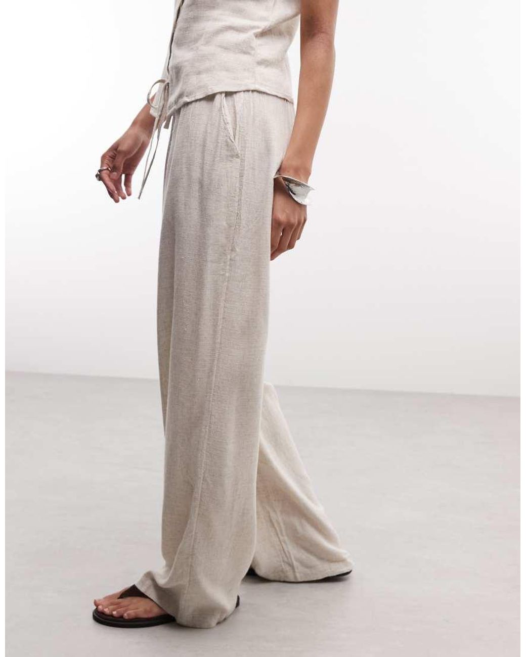 Noisy May White Loose Fit Linen Mix Trouser Co-ord