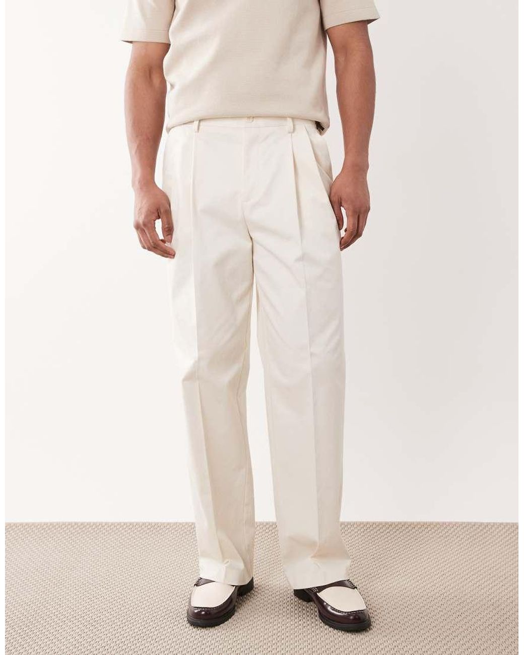 ASOS Natural Tailored Cotton Rich Wide Leg Chino Trousers for men