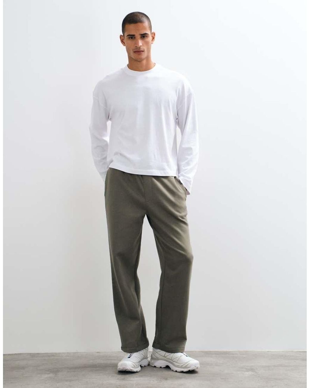 ASOS White Essentials Wide Leg Trackies-green for men