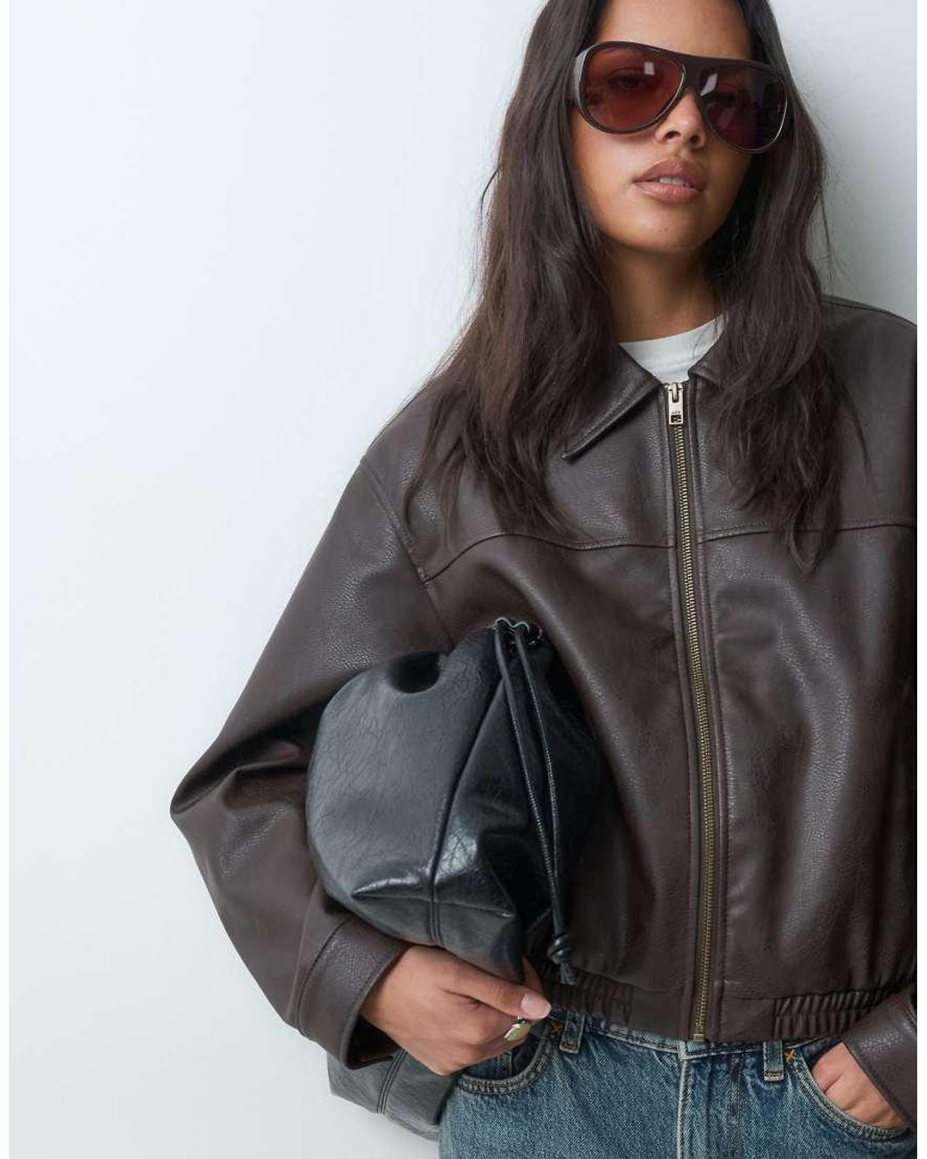 JJXX Black Faux Leather Bomber Jacket