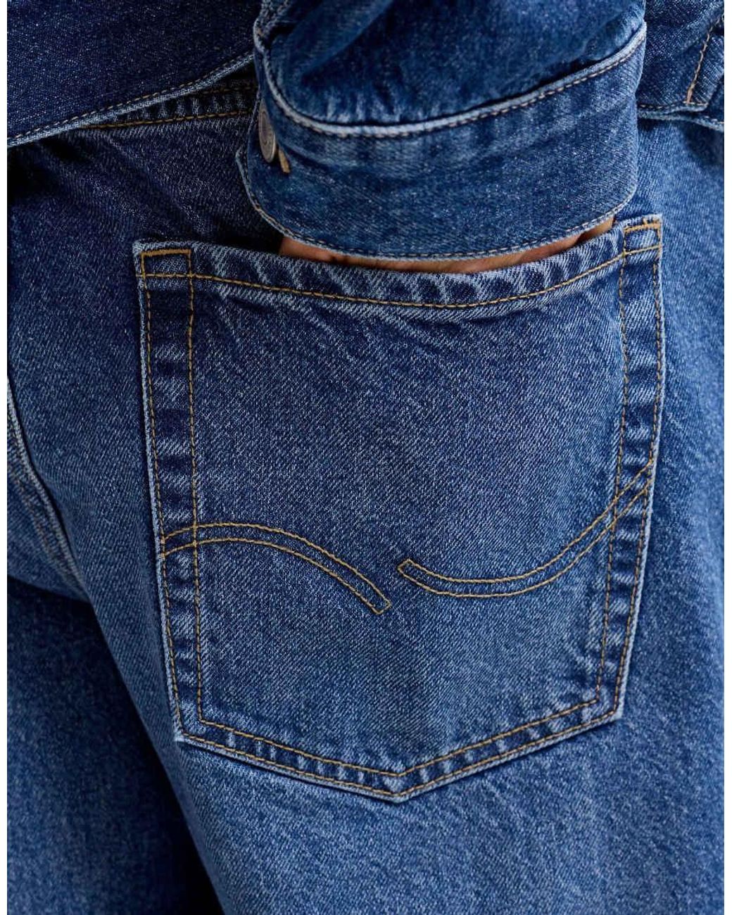Jack & Jones Blue Original Stonewashed Mid Waist Wide Leg Jeans for men