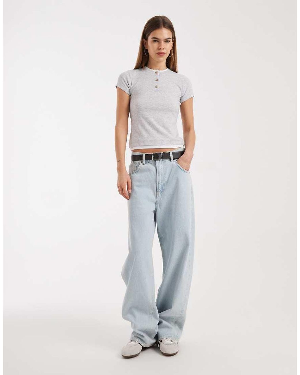 ASOS Gray Short Sleeve Double Layer Top With Buttons