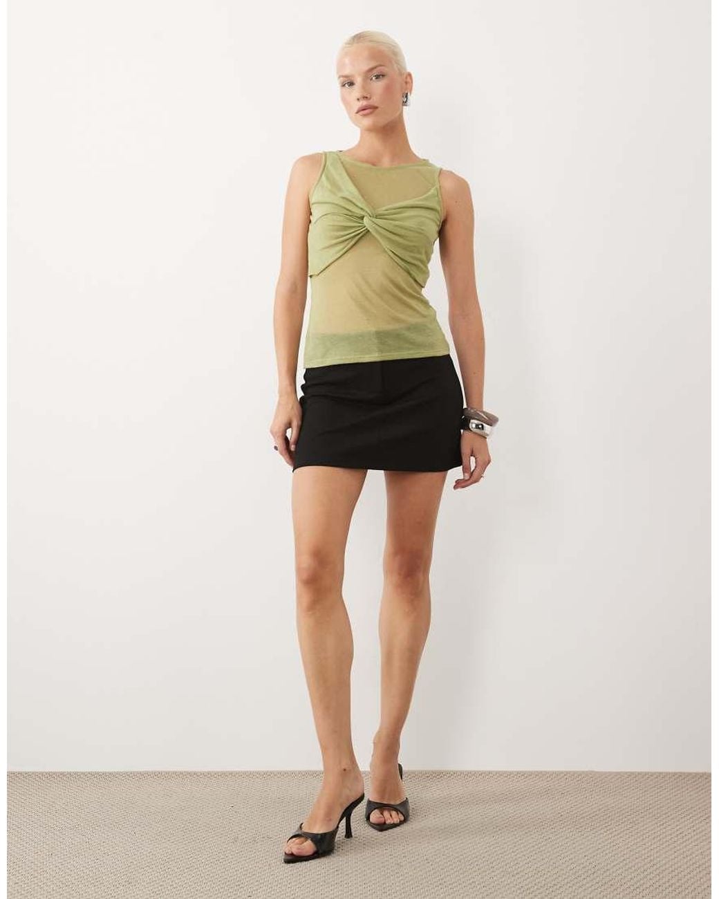 ASOS Green Semi Sheer Knit Look Cowl Scarf Neck Tank Top