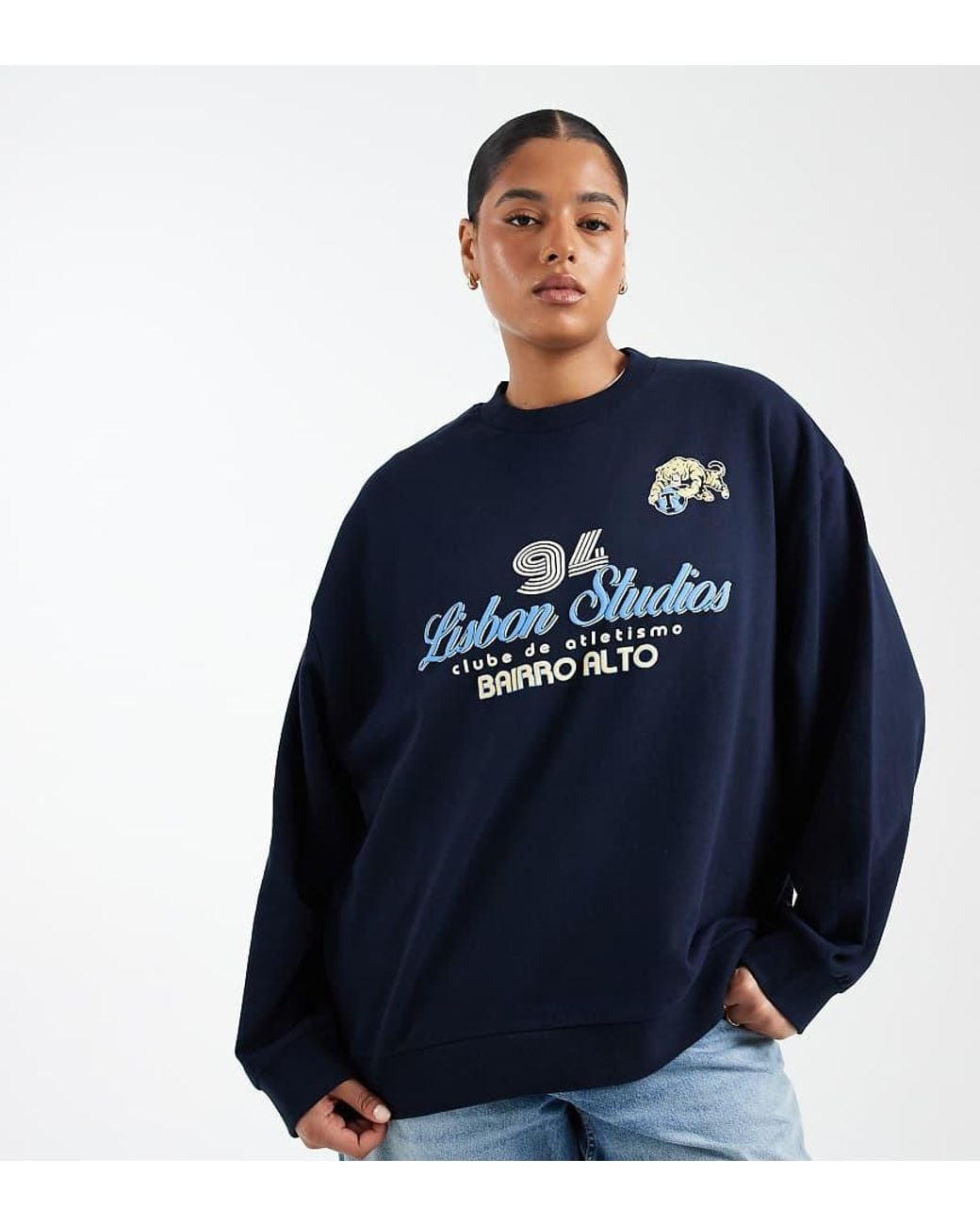 ASOS Blue Asos Design Curve Oversized Sweatshirt With Lisbon Studios Athletic Graphic