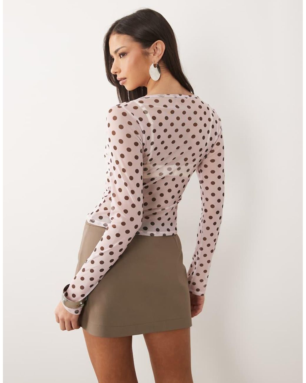 ASOS Brown Printed Mesh Long Sleeve Top