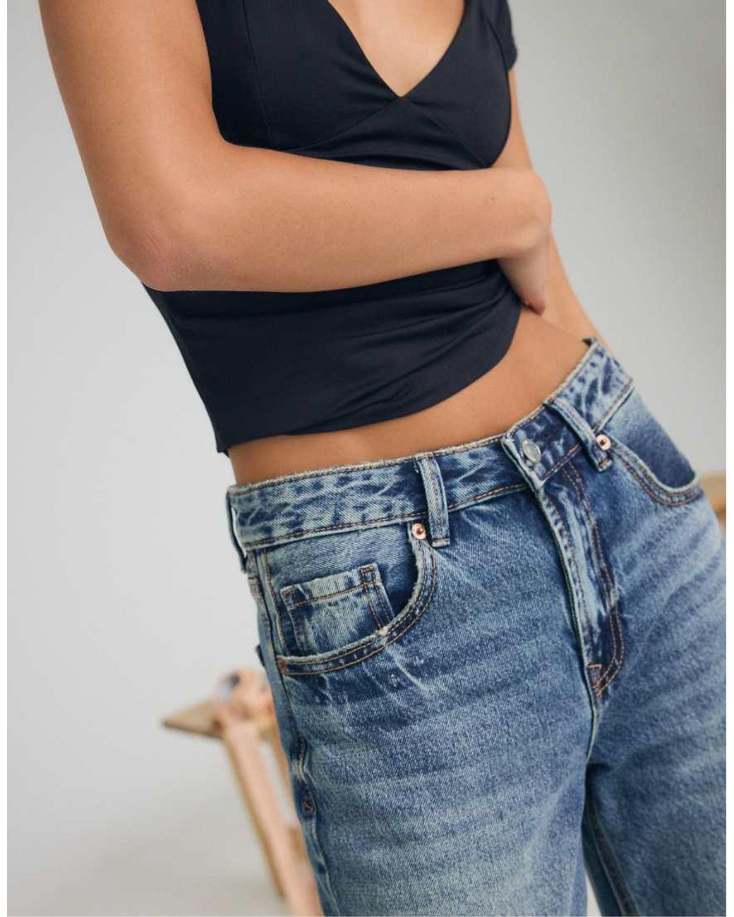 Stradivarius Blue D92 Straight Wide-Leg Jeans