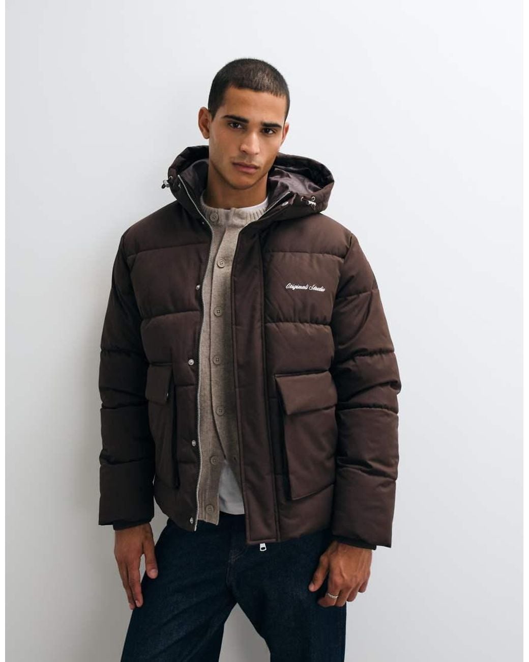 Jack & Jones Black Double Pocket Puffer Jacket for men