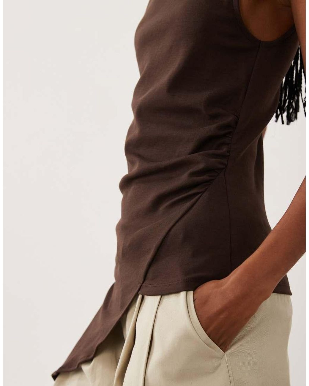 Jdy Brown Asymmetric Hem Top