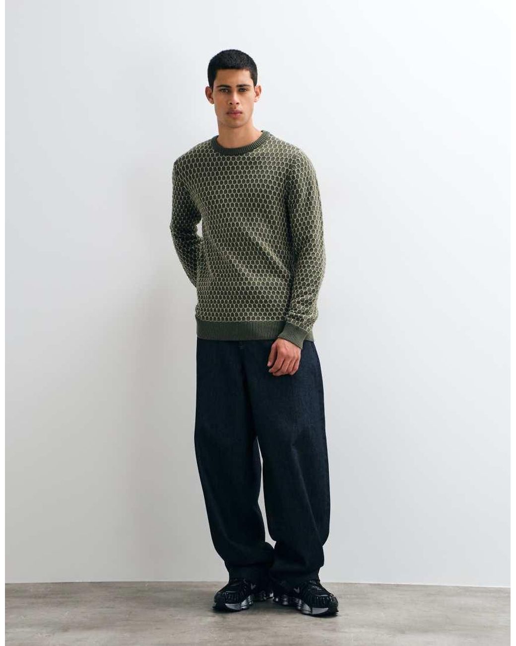 Blend Green Geometric Knitted Jumper for men