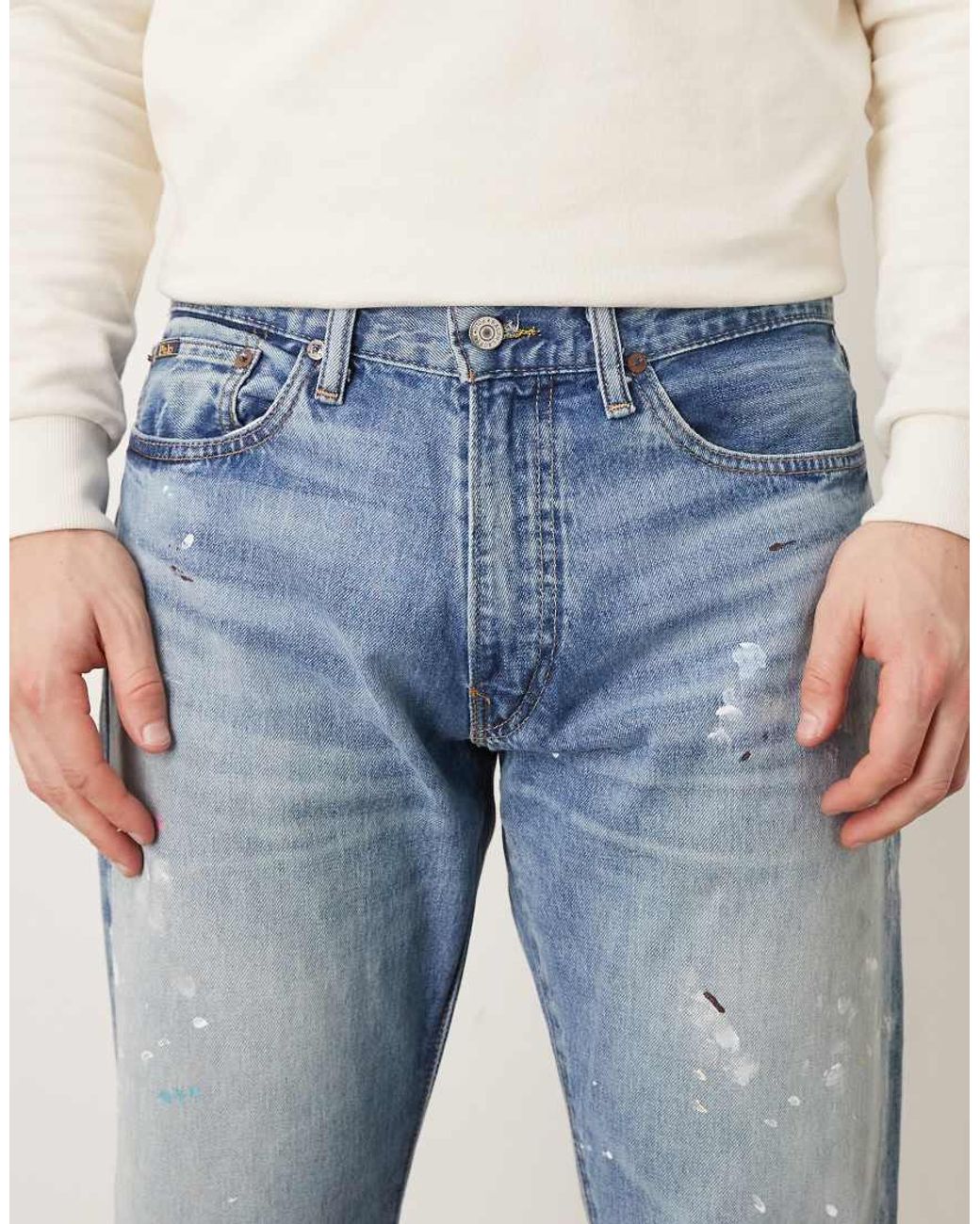 Polo Ralph Lauren White Hampton Paint Distress Straight Fit Jeans for men