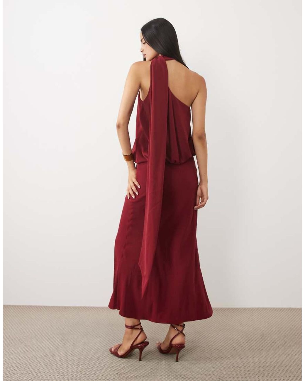 ASOS Red One Shoulder With Tie Neck Maxi Dress