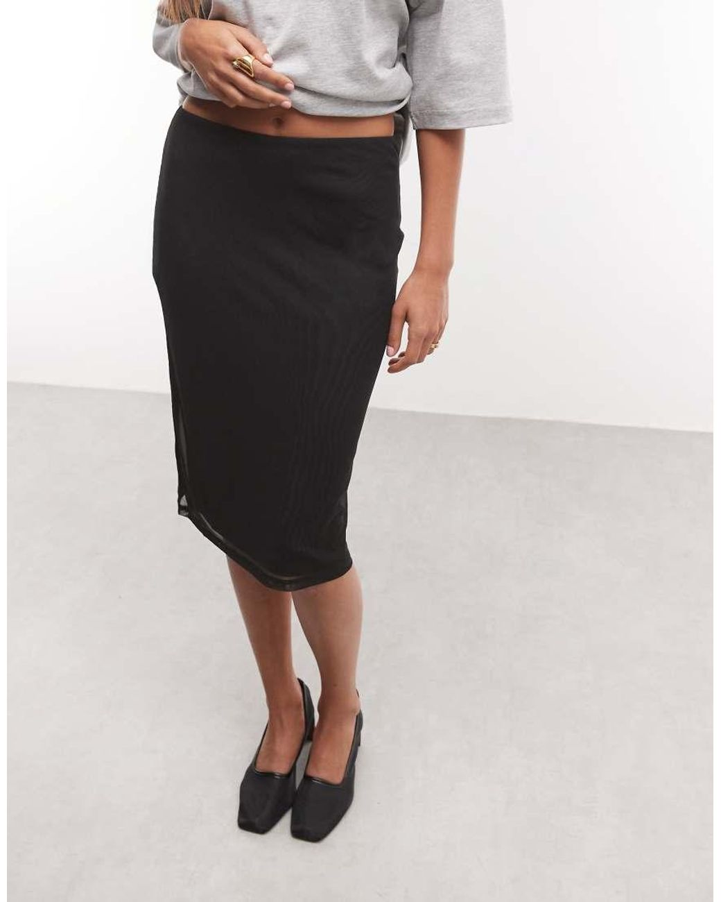 ASOS Black Sheer Mesh 90's Slip Midi Skirt