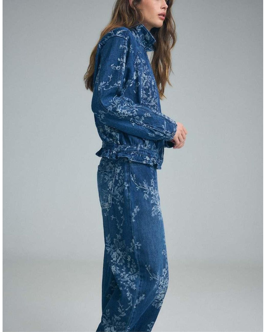 Stradivarius Blue Floral Jacquard Jacket