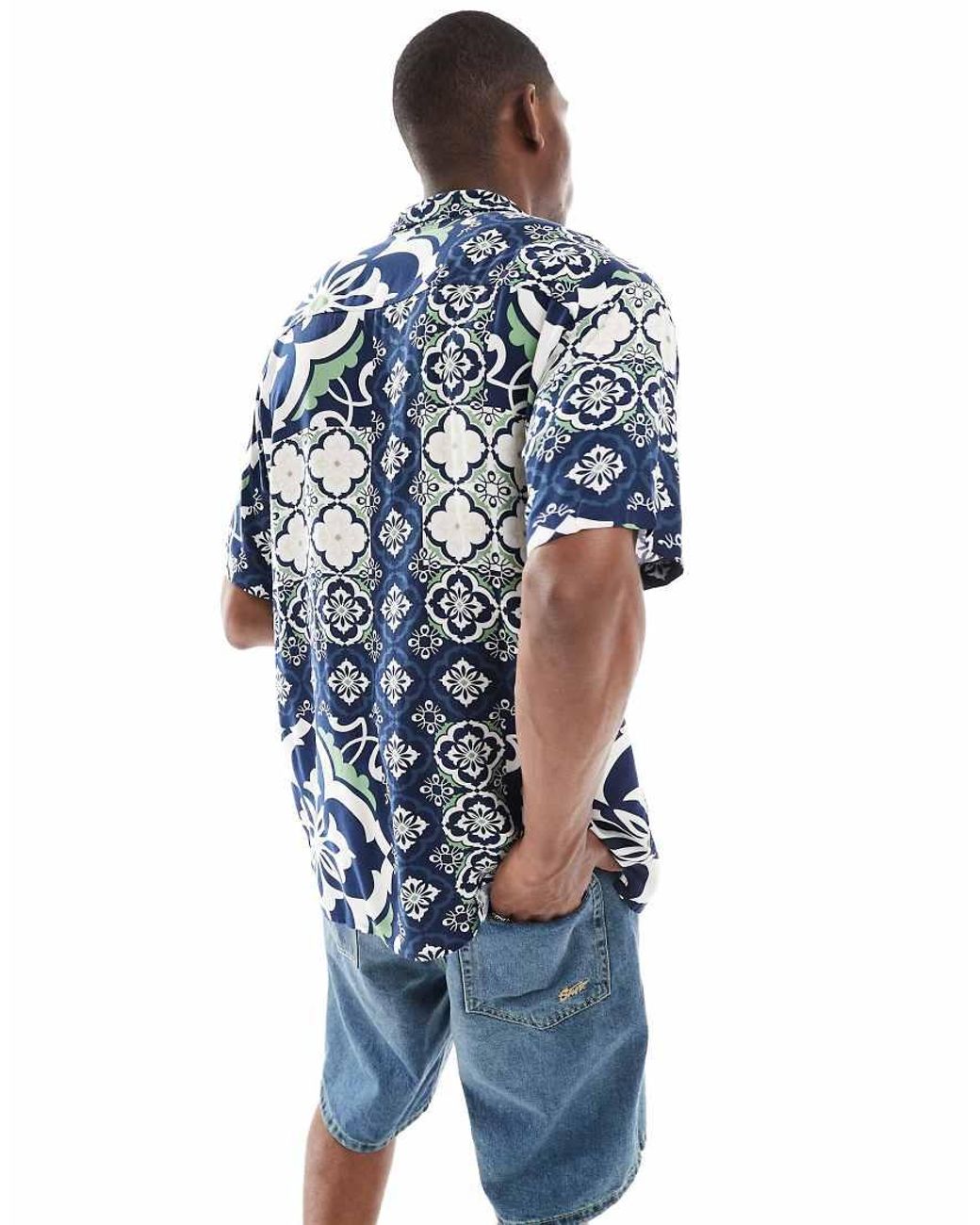 Jack & Jones Blue Oversize Shirt With Tile Print for men