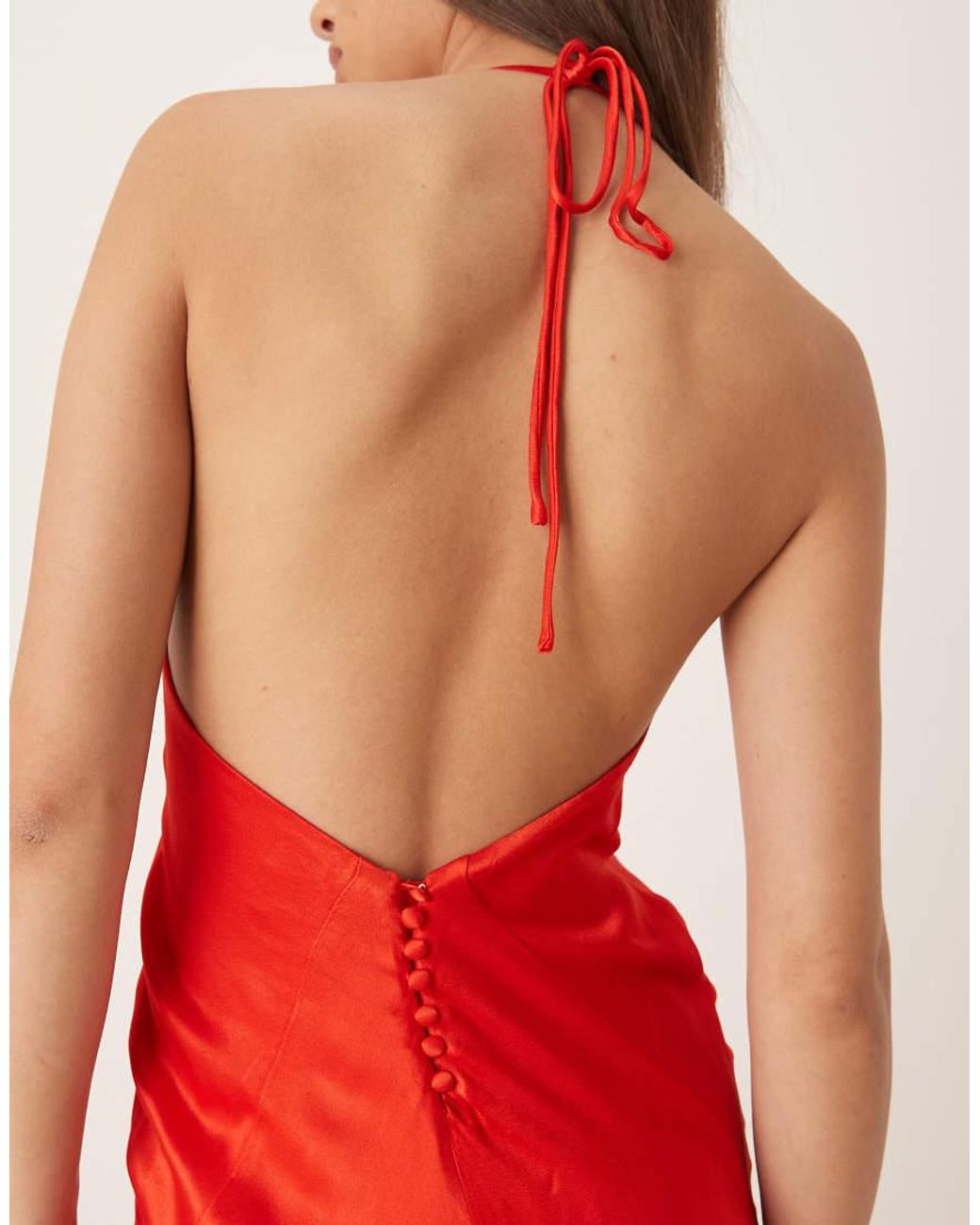 Bardot Red Halterneck Satin Maxi Dress