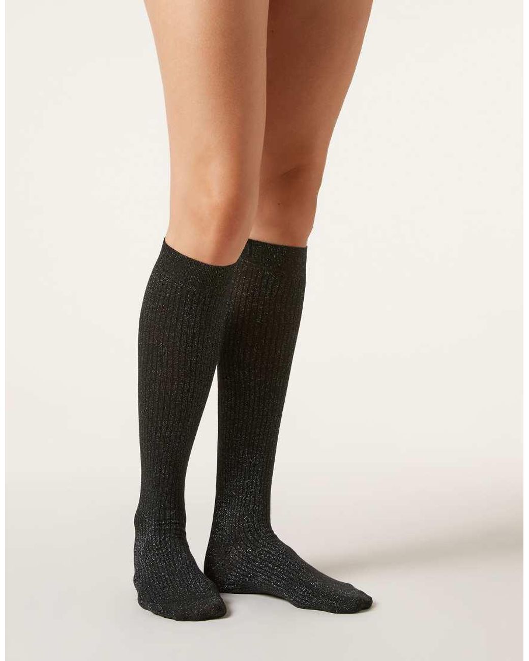 Calzedonia Black Long Ribbed Cotton Socks