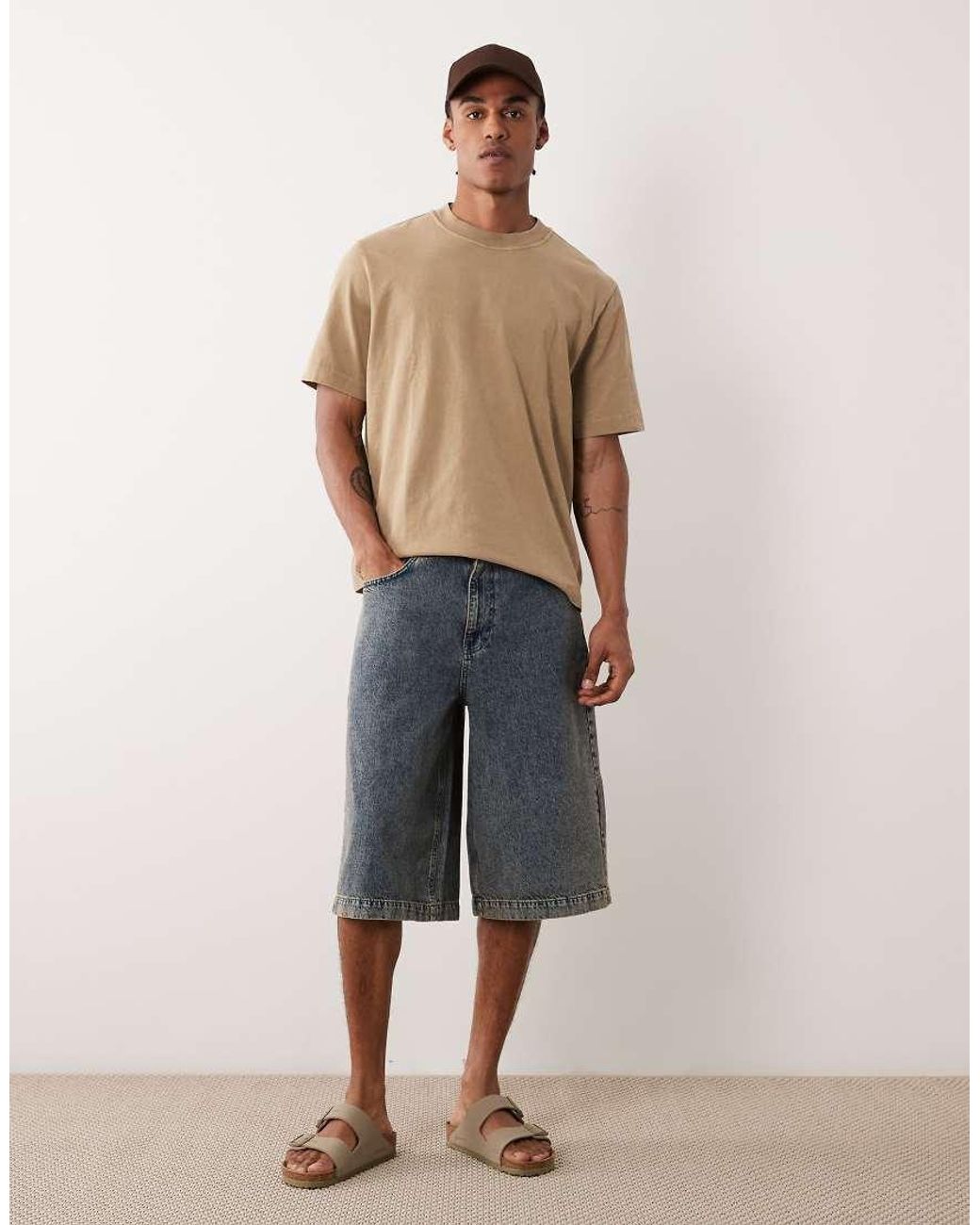 ASOS Blue Longer Length Denim Jorts for men