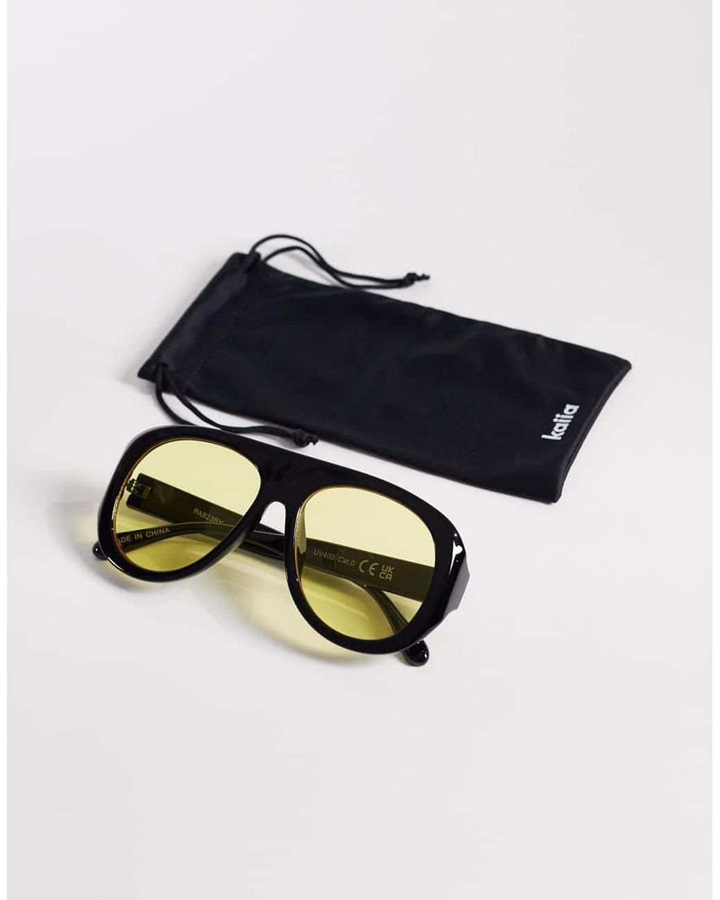 Kaiia Black Exclusive Chunky Yellow Lens Aviator Sunglasses