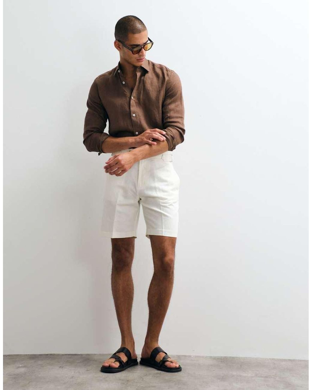 ASOS Natural Tailored Linen Rich Regular Shorts for men