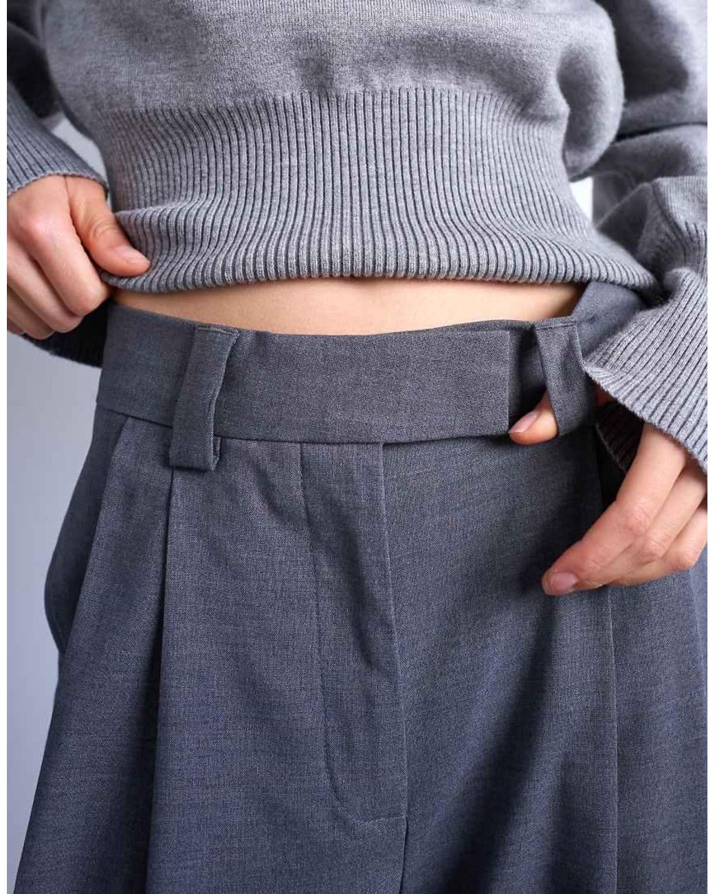 TOPSHOP Gray Double Pleat High Rise Wide Leg Trouser