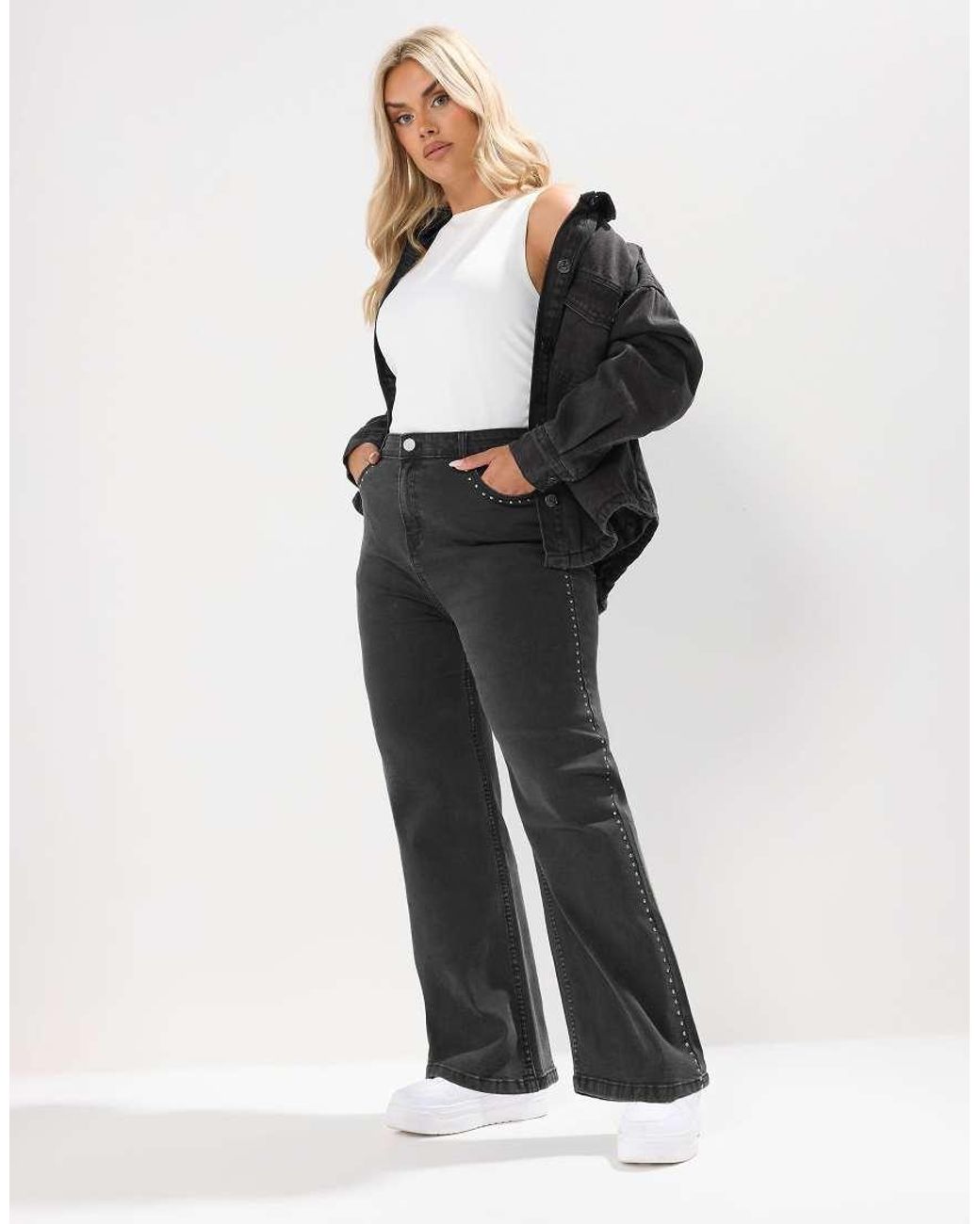 Yours Clothing Black Studded Wide Leg Jeans
