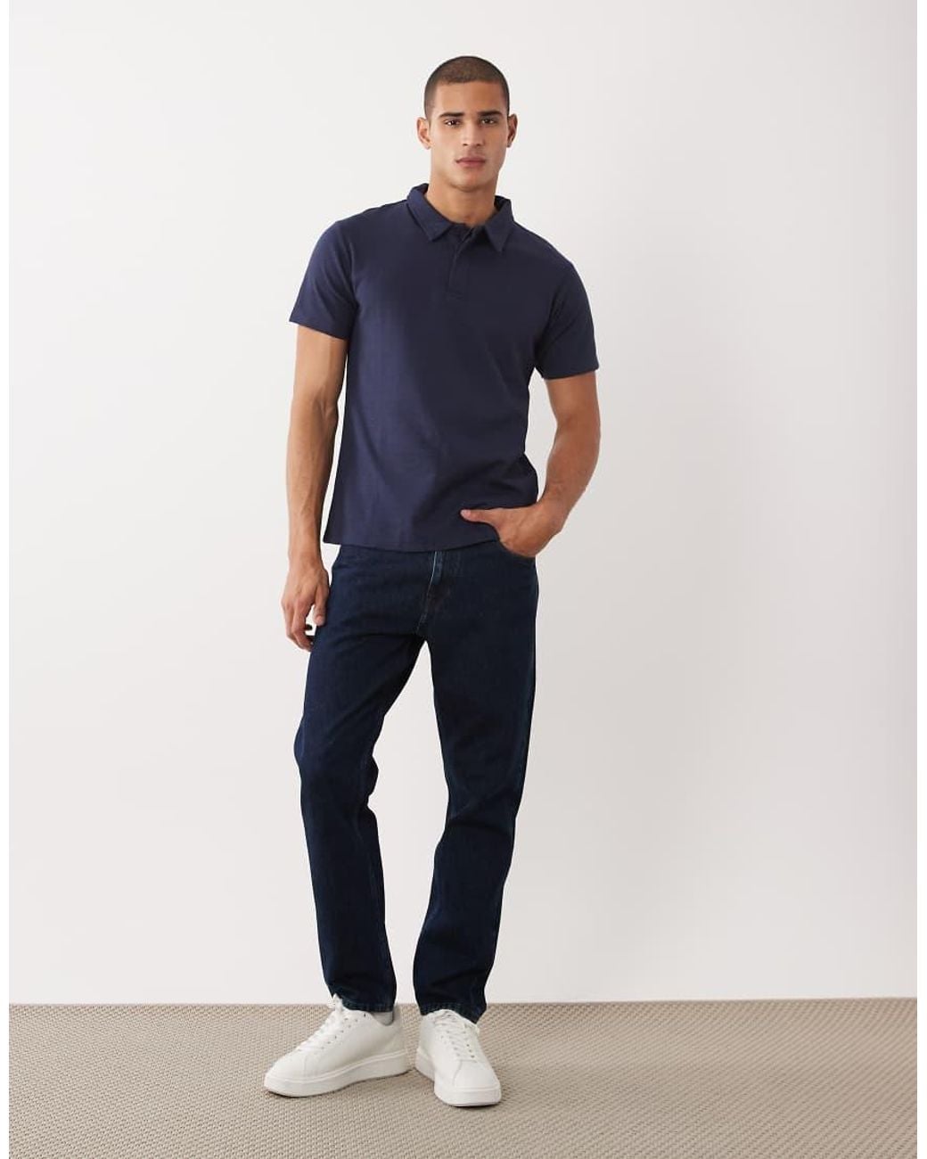 Threadbare Blue Short Sleeve Knitted Textured Polo Top for men