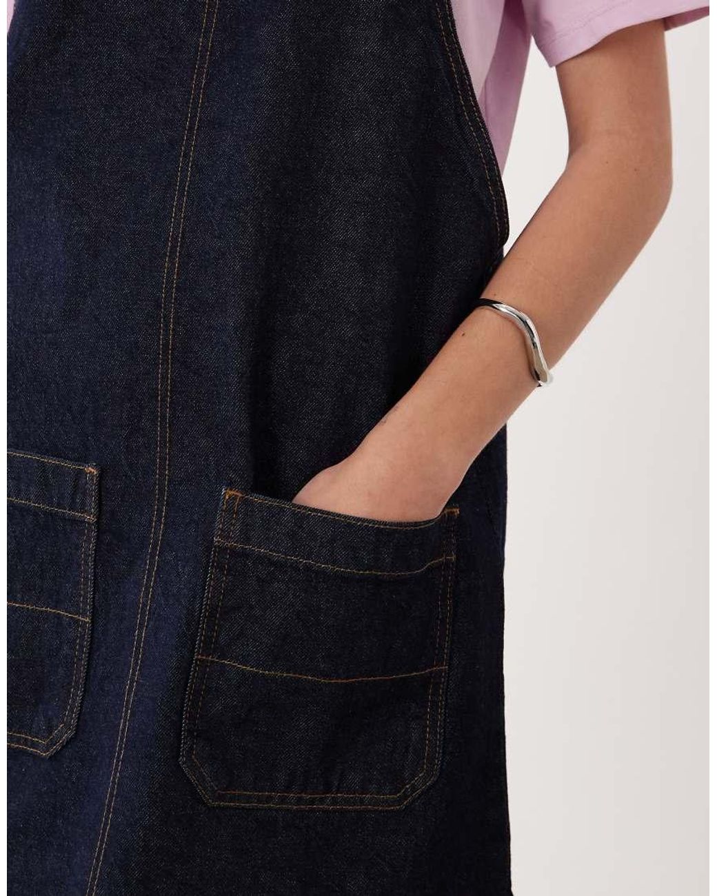 Miss Selfridge Blue Denim Pinafore Dress With Buckle Detail