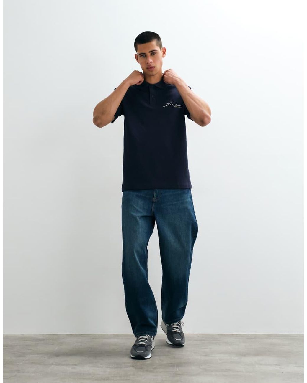 Lacoste Blue Embroidered Script Logo Polo Shirt for men