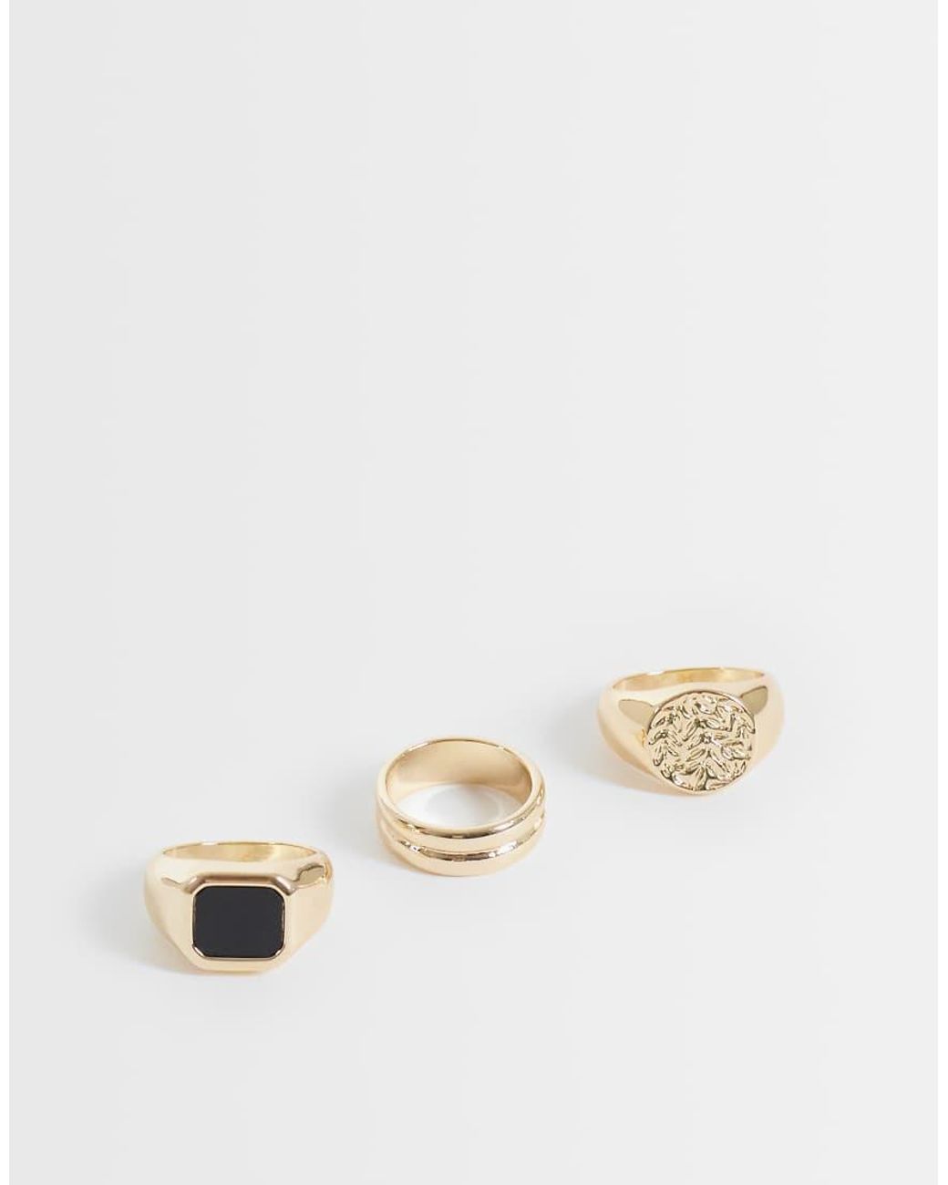 Reclaimed Vintage Natural Three Pack Of Rings With Black Stone